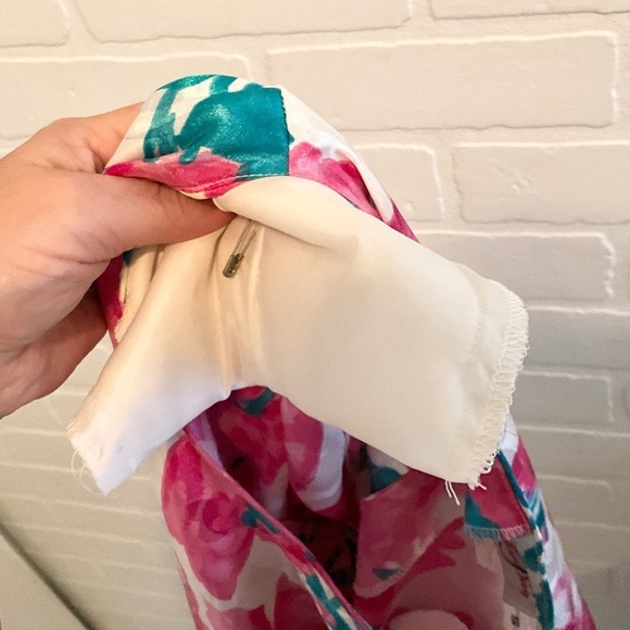 Vintage 80s Blouse Satin Iridescent Floral Paisley Flowy Pink Green White S - Picture 10 of 10